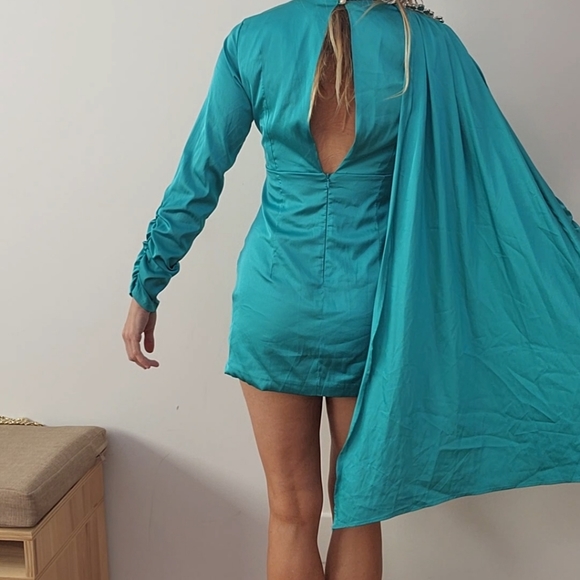 Catwalk connection Drape Shawl emerald teal party dress s - Picture 5 of 8
